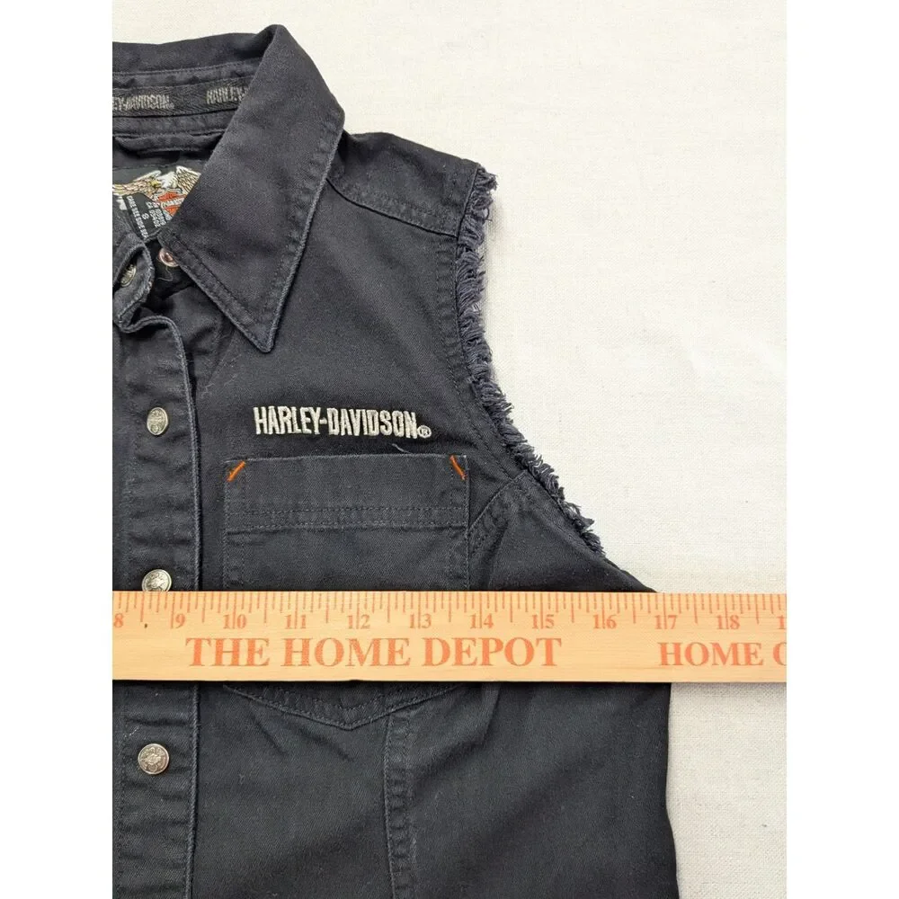 Y2K Biker Grunge Women S Harley Davidson Eagle Tie Front Moto Vest 90s